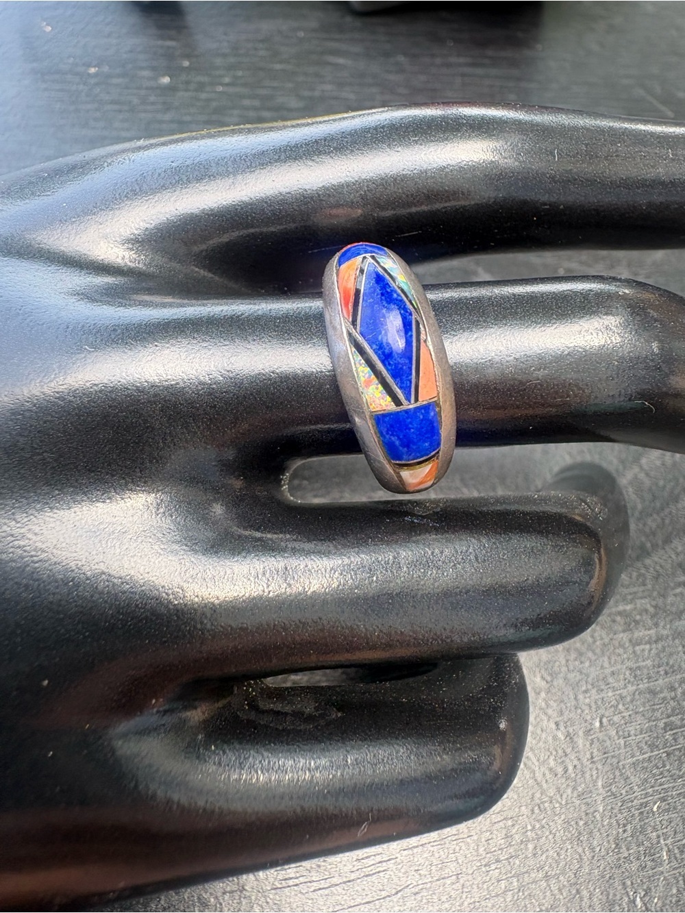 P. Sanchez Sterling Silver Ring with Blue, Orange, Opal Stones - Size 8.5 - Picture 2 of 13